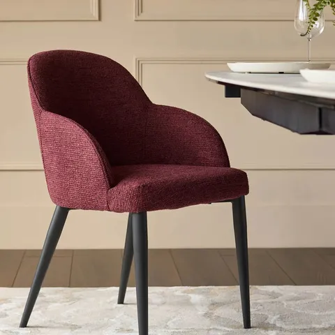 BOXED SET OF 2 DANETTI LANI BERRY RED CHUNKY FABRIC DINING CHAIR