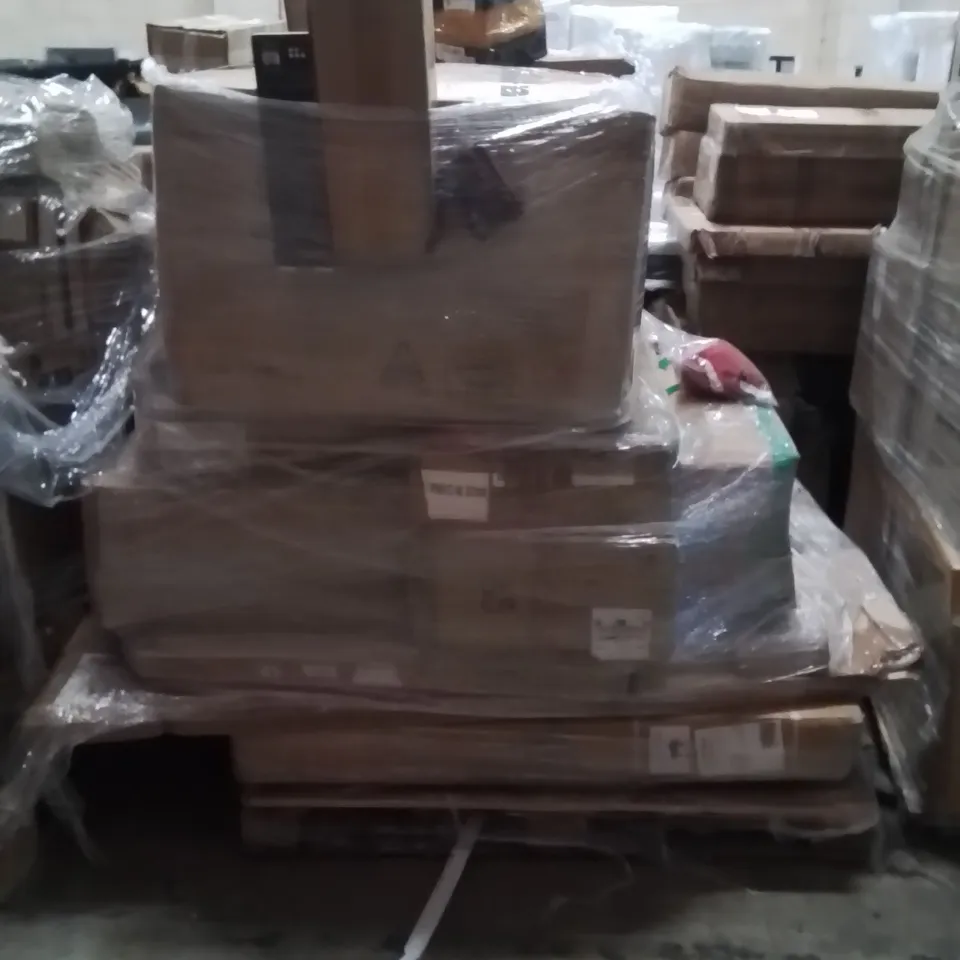 PALLET OF ASSORTED HOUSEHOLD GOODS AND PRODUCTS TO INCLUDE;COMPACT CHARGER,STRAIGHT CURLING IRON,CEILING LIGHT