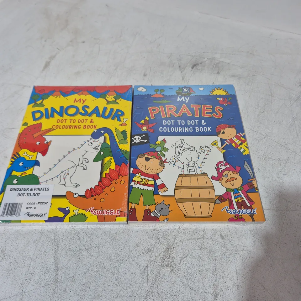 LOT OF APPROXIMATELY 42 DOT TO DOT COLOURING BOOKS INCLUDES DINOSAURS AND PIRATES