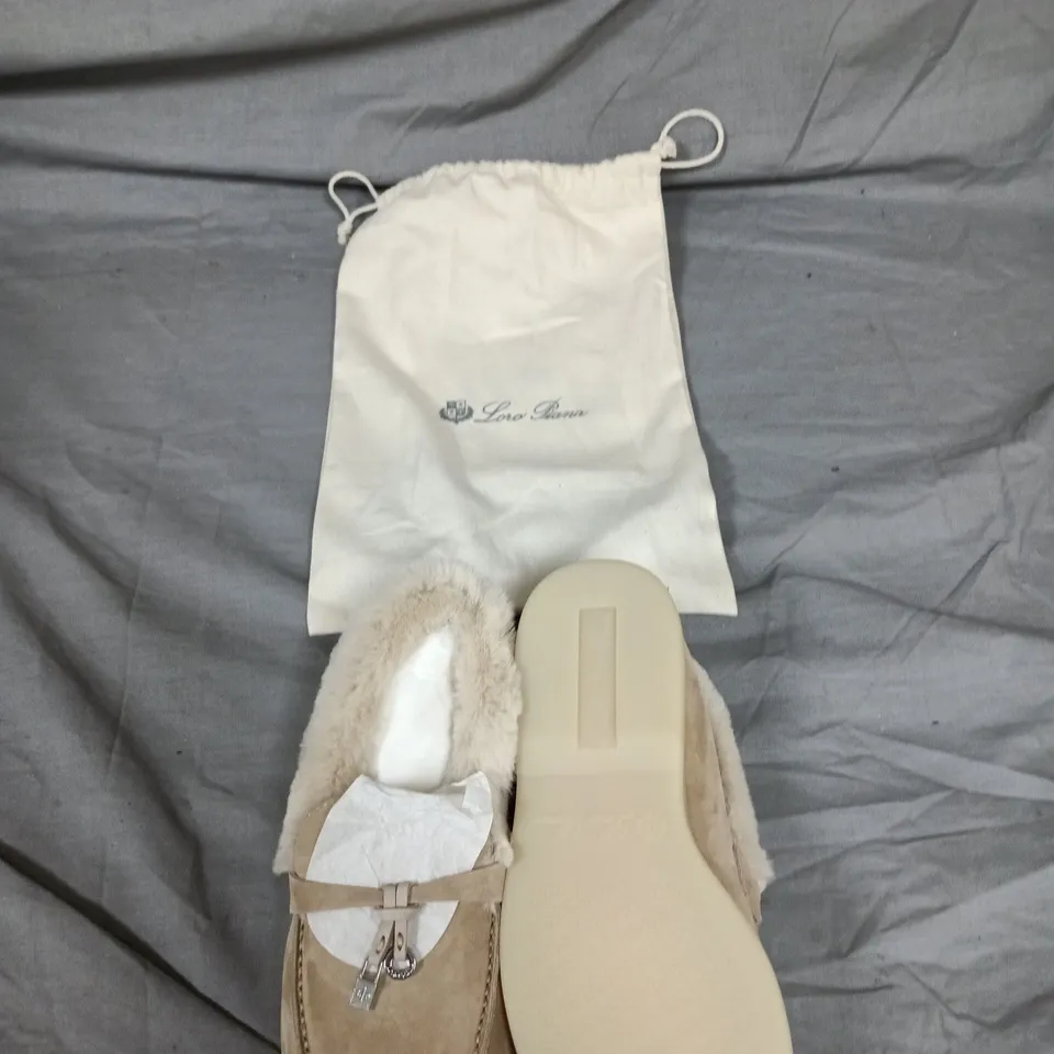 LORO PIANA FUR-LINED SUEDE MOCCASIN SLIPPERS – EUR 37