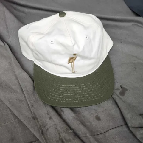 BASEBALL CAP – WHITE CROWN WITH OLIVE BRIM AND FLAMINGO EMBROIDERY SLEEP TOKEN
