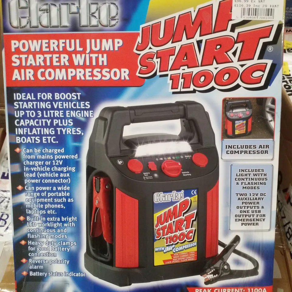 BOXED CLARKE JS1100C 1100A JUMPSTART WITH COMPRESSOR