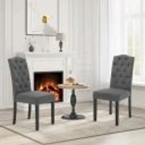 BOXED UPHOLSTERED DINING AND LIVING ROOM CHAIR DARK GRAY WOODEN LEGS (SET OF 2)