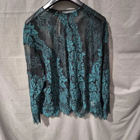 ZARA WOMAN TEAL LACE TOP WITH BLACK MESH – EU S (US S)