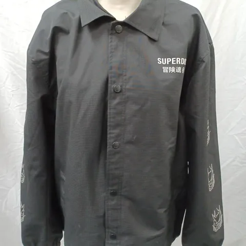 SUPERDRY WATERPROOF BUTTON JACKET, BLACK - SIZE M/L