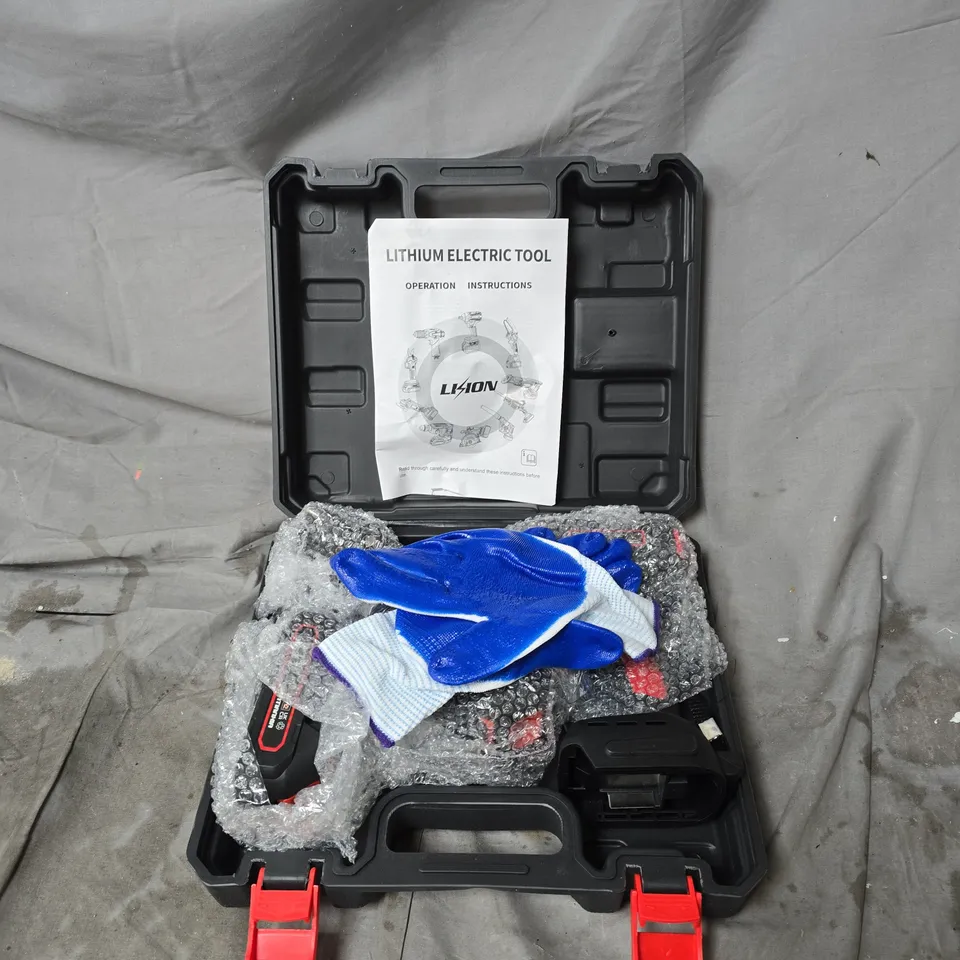 LISION LITHIUM ELECTRIC TOOL IMPACT WRENCH IN BLACK CASE WITH ACCESSORIES