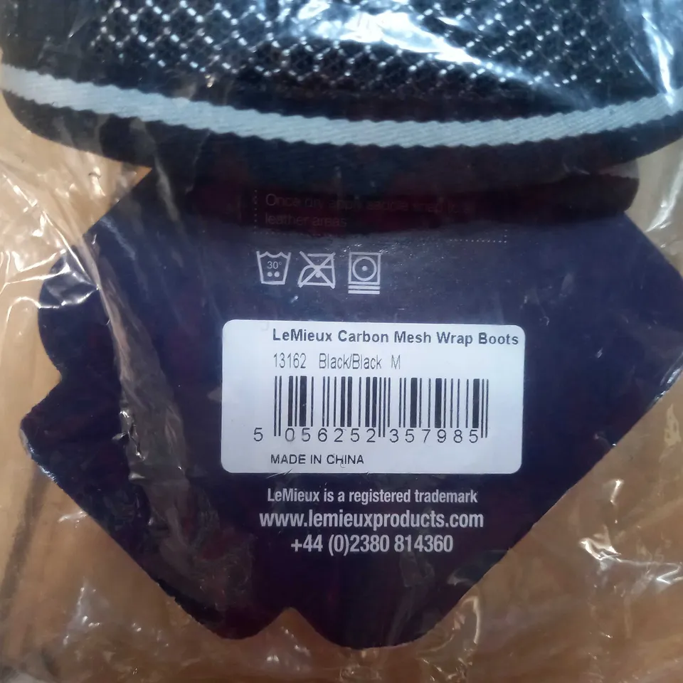PACKAGED LEMIEUX BLACK/SILVER CARBON MESH WRAP BOOTS - MEDIUM