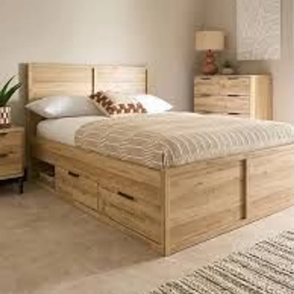 BOXED HARLEM DOUBLE STORAGE BED - LIGHT OAK (3 BOXES)