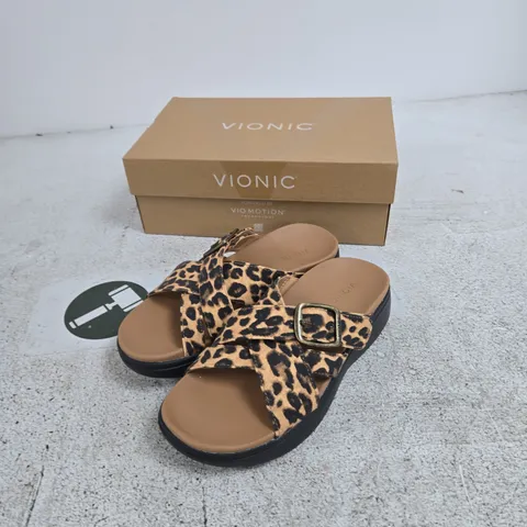 VIONIC WOMEN'S LEOPARD PRINT SANDALS – BUCKLED CROSS-STRAP UK 6