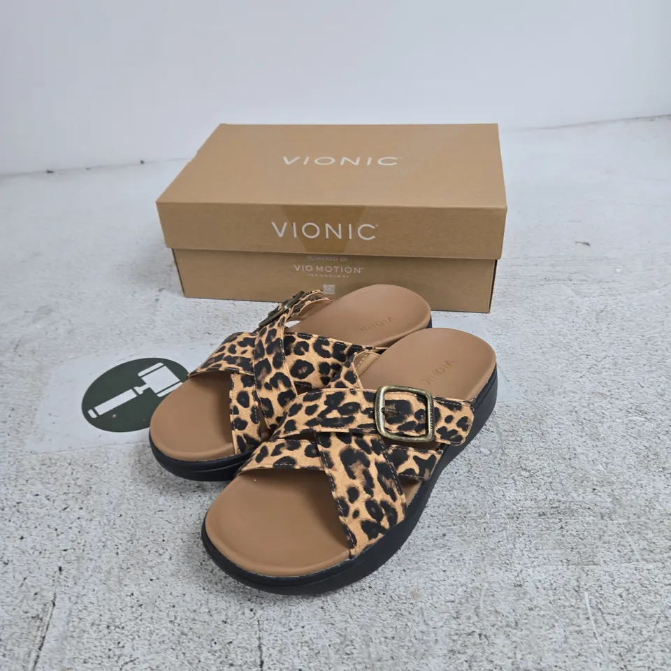 VIONIC WOMEN'S LEOPARD PRINT SANDALS – BUCKLED CROSS-STRAP UK 6