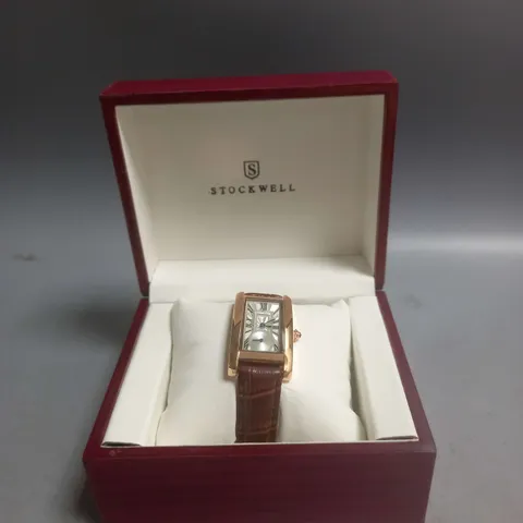 BOXED STOCKWELL TEXTURED STRAP WATCH IN BROWN/GOLD