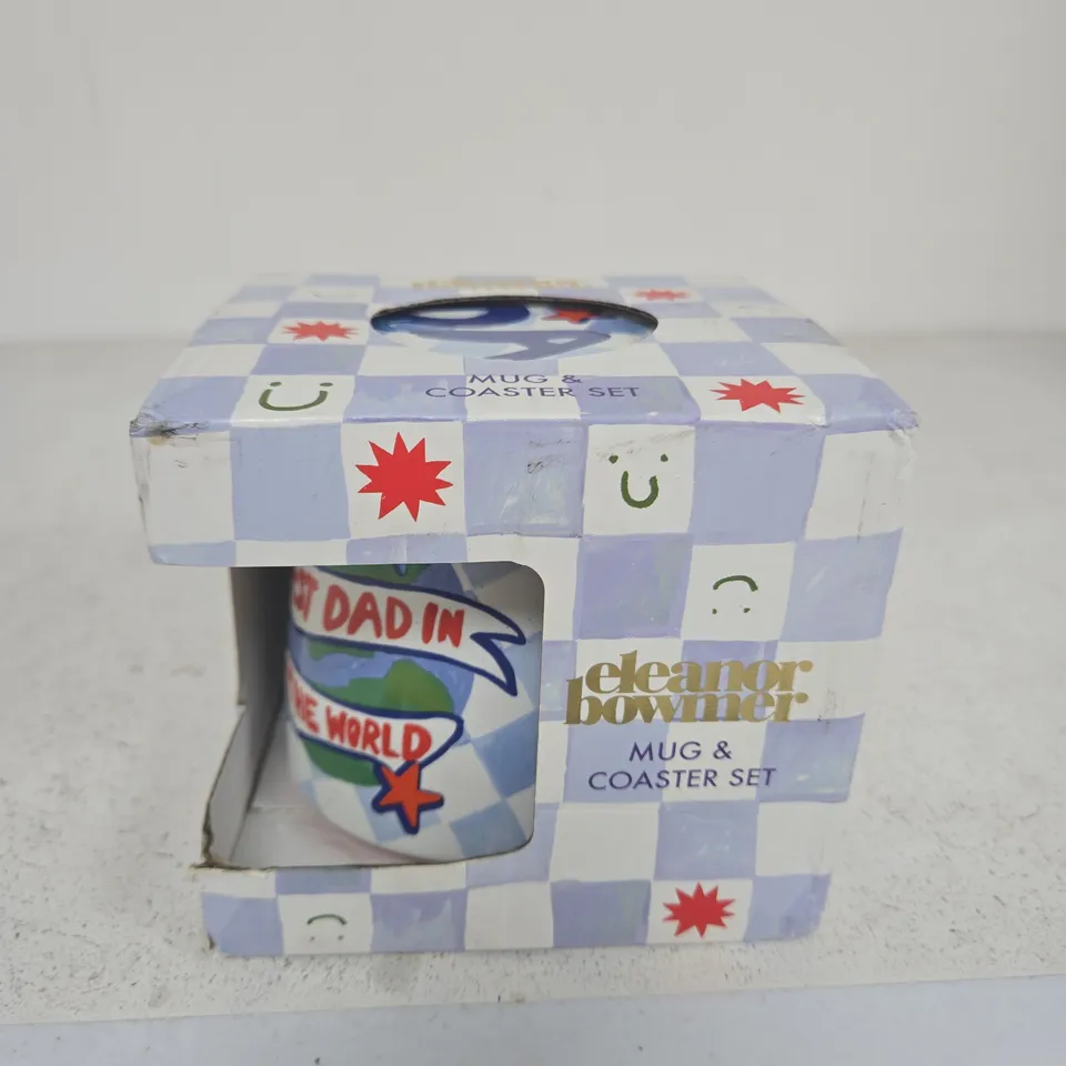 ELEANOR BOWMER MUG & COASTER SET – BOXED, 'DAD IN THE WORLD' DESIGN