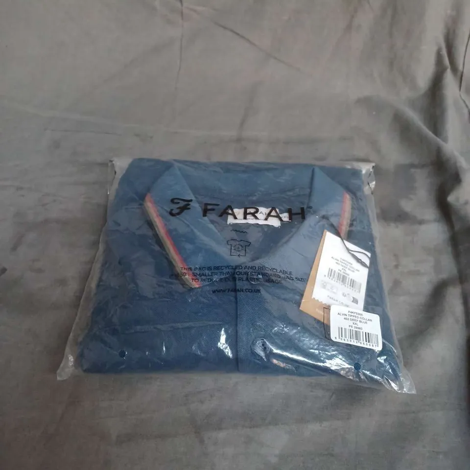 BAGGED FARAH ALVIN TIPPED COLLAR POLO IN DEEP BLUE SIZE XXL