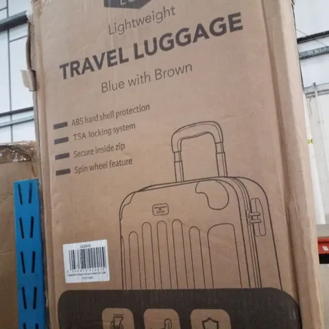 BOXED LUGG LIGHTWEIGHT TRAVEL LUGGAGE - BLUE WITH BROWN 