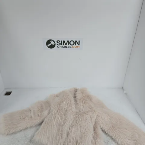 UK 12 SELECTED FAUX FUR JACKET – BEIGE MÉLANGE (EU 40)