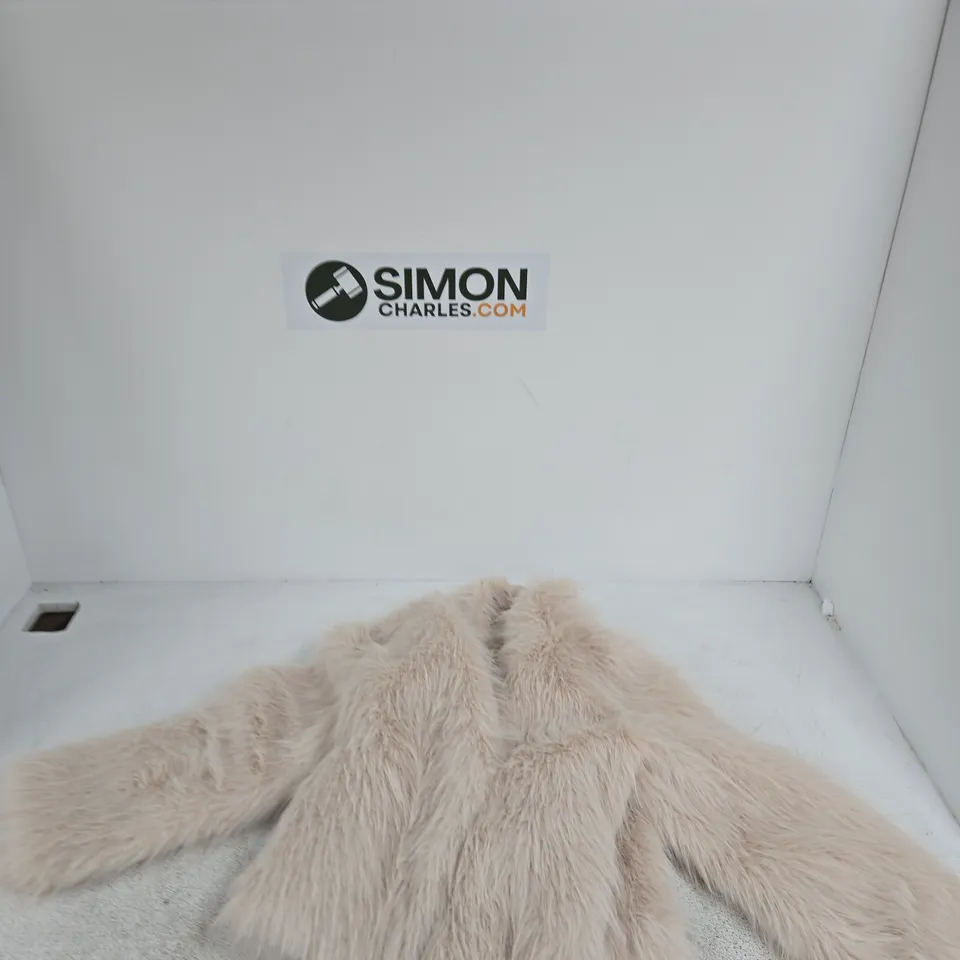 UK 12 SELECTED FAUX FUR JACKET – BEIGE MÉLANGE (EU 40)