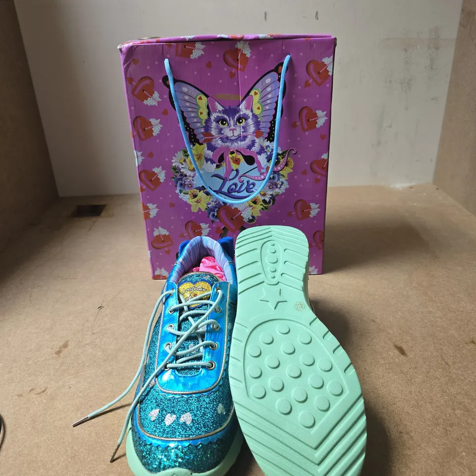 IRREGULAR CHOICE GLITTERY BLUE SNEAKERS WITH MINT GREEN SOLE –  JAZZY JANE - BOXED - EUR SIZE 42