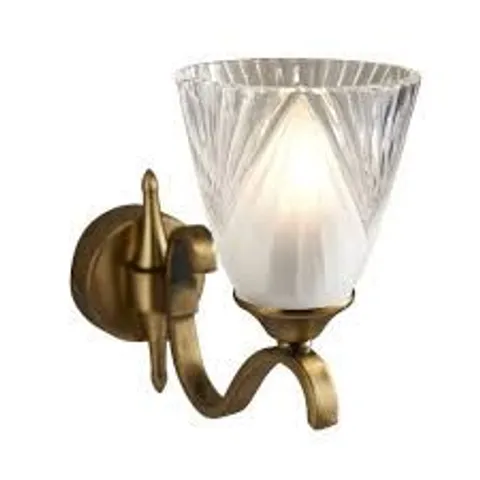 BOXED HOMESDIRECT365 COLUMBIA BRASS SINGLE WALL LIGHT WITH DECO GLASS SHADE