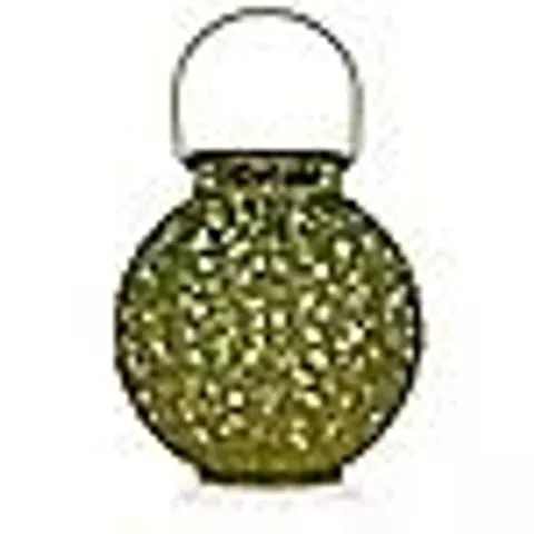 GARDEN STORIES OUTDOOR SOLAR LEAF PATTERN ROUND LANTERN GREEN