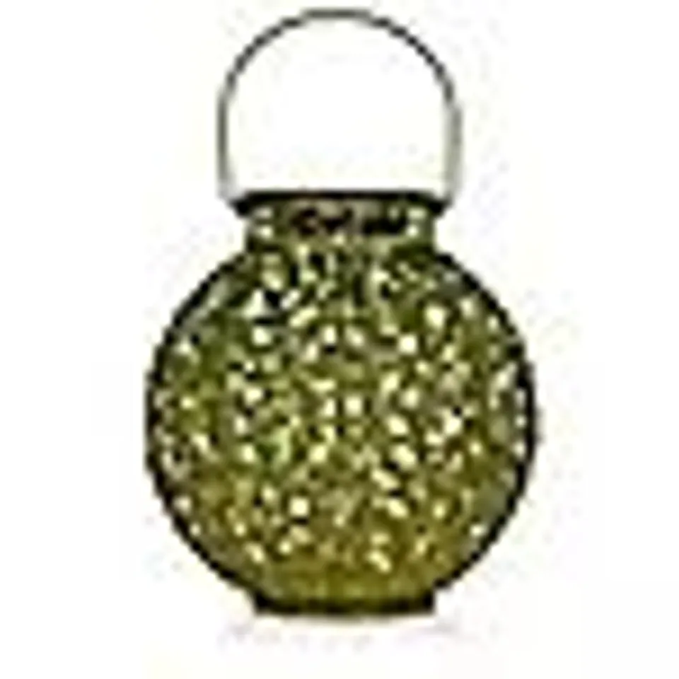 GARDEN STORIES OUTDOOR SOLAR LEAF PATTERN ROUND LANTERN GREEN