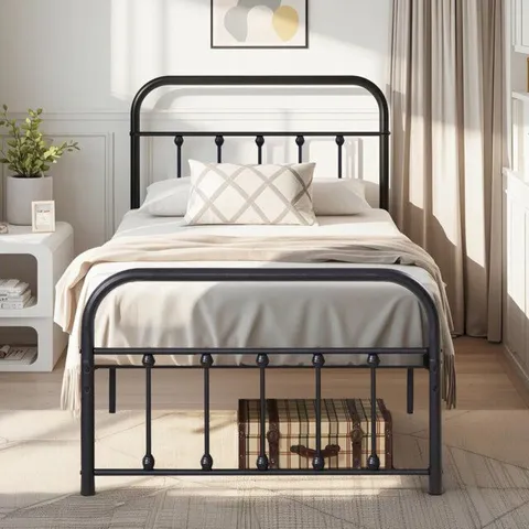 BOXED SINGLE DOUBLE SIZE BED FRAME, METAL PLATFORM BEDS WITH HEADBOARD AND FOOTBOARD