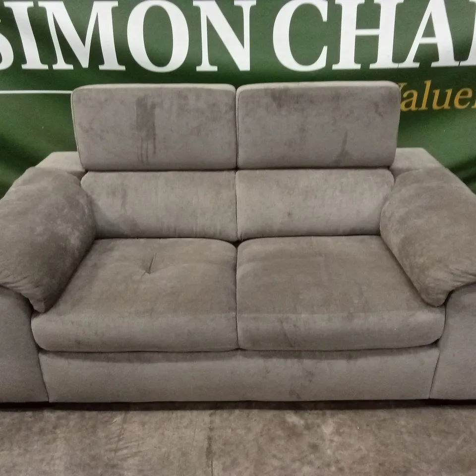 DESIGNER 2 SEATER FABRIC SOFA WITH ADJUSTABLE HEADREST