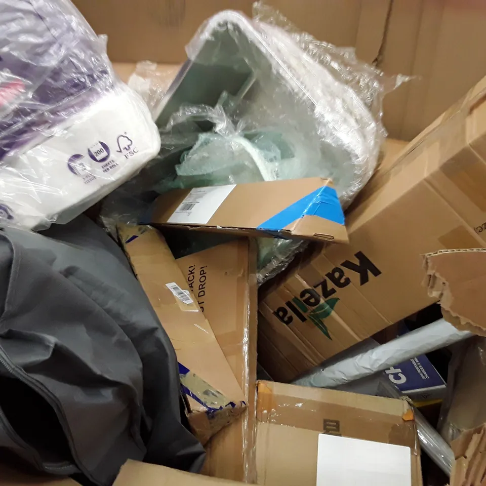 PALLET OF ASSORTED HOUSEHOLD ITEMS TO INCLUDE AIR FRYER, BAGS, CAMPING CHAIRS AND PICTURE FRAMES ECT