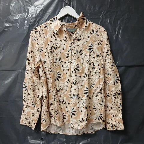 RUTH LANGSFORD PRINTED BUTTON THROUGH LYOCELL SHIRT IN STONE PAISLEY - SIZE 14