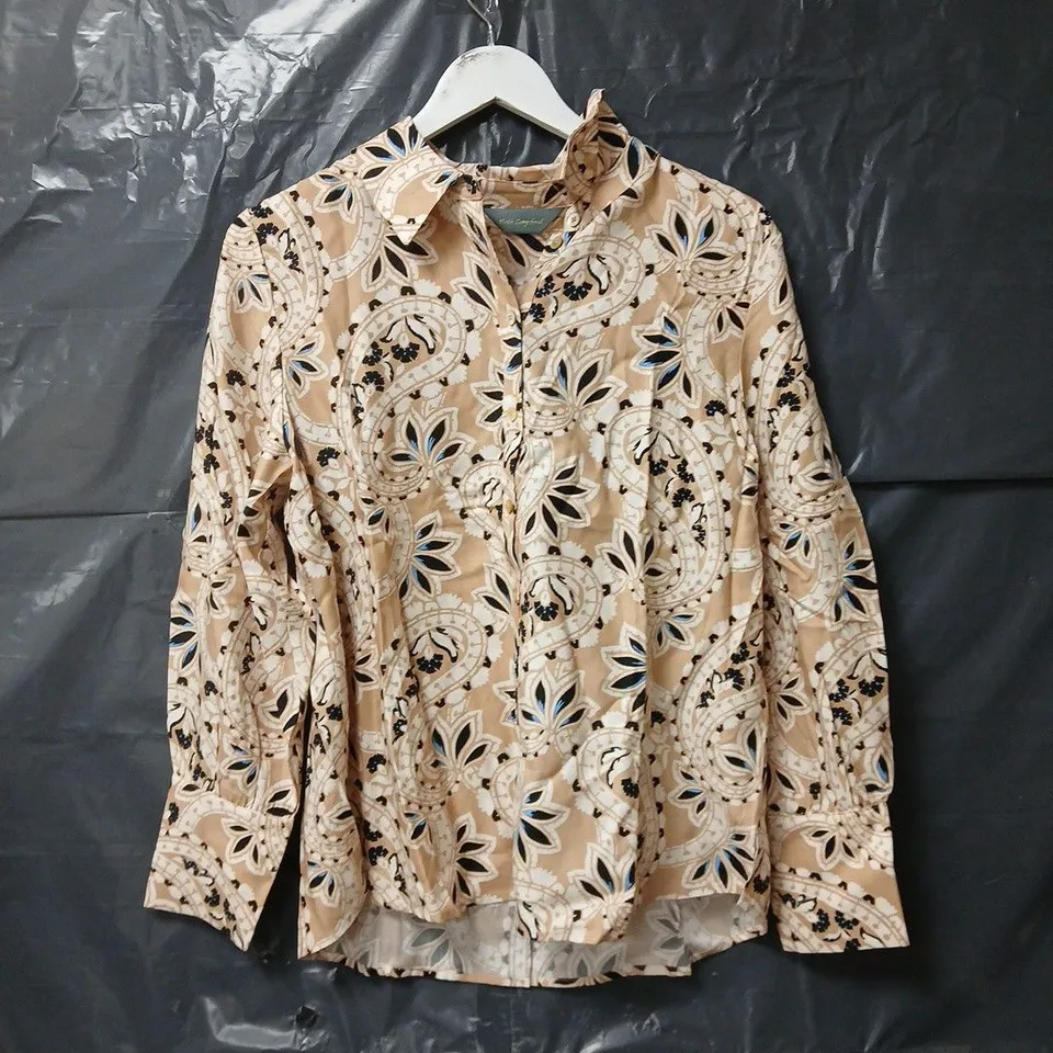 RUTH LANGSFORD PRINTED BUTTON THROUGH LYOCELL SHIRT IN STONE PAISLEY - SIZE 14