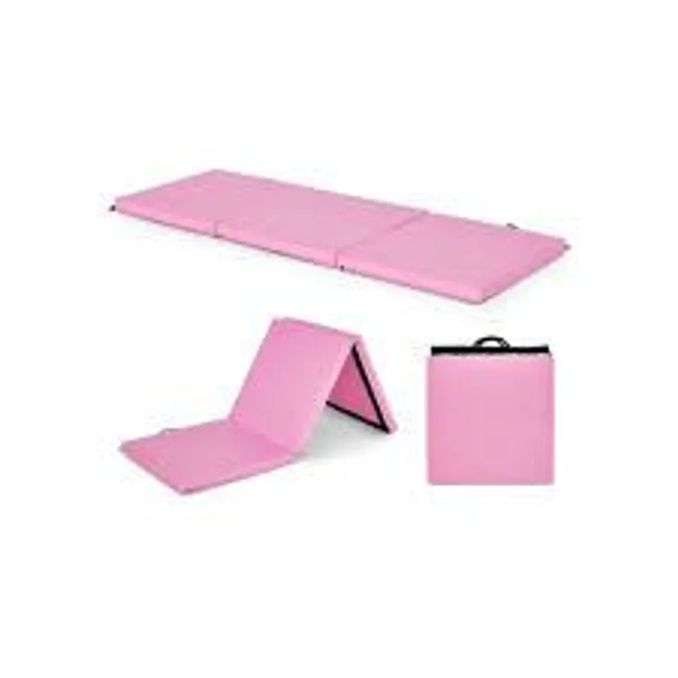 BOXED COSTWAY TRI-FOLD FOLDING EXERCISE MAT WITH PU LEATHER COVER - PINK