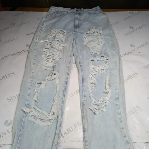 RIOT LIGHT BLUE RIPPED DENIM JEANS SIZE 8