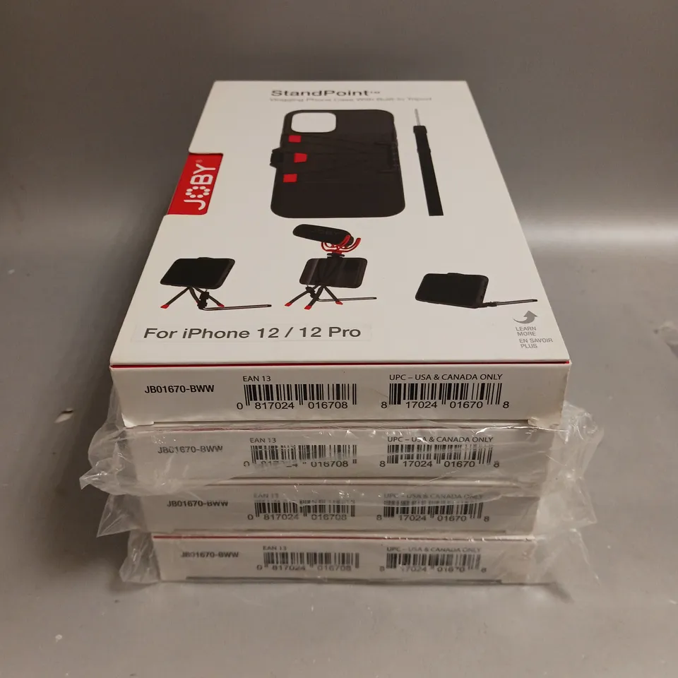 4 X BOXED JOBY STAND POINT VLOGGING PHONE CASES WITH BUILT IN TRIPOD FOR IPHONE 12/12 PRO 