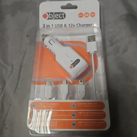 APPROXIMATELY 8 X OBJECT 3-IN-1 USB & 12V CAR CHARGER WITH ADAPTERS