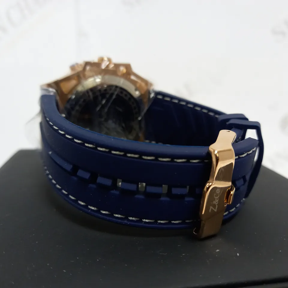 ZIHLMANN & CO TRIPLE DIAL BLUE RUBBER STRAP WATCH
