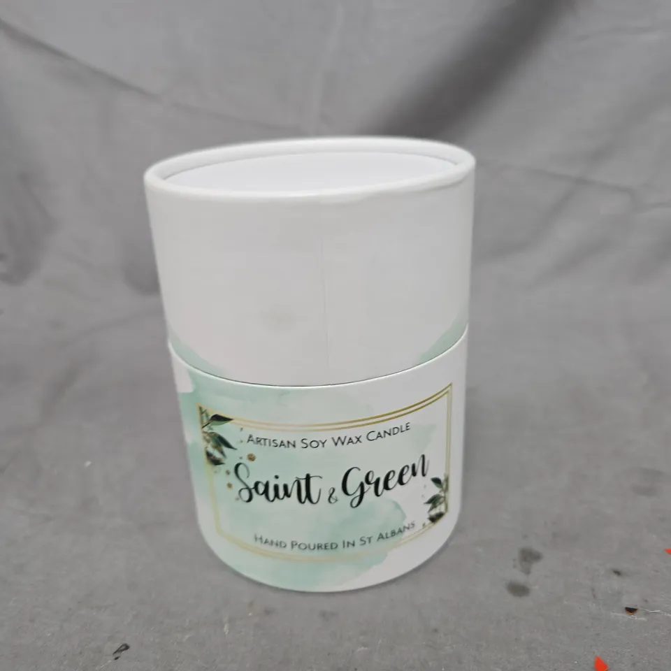 SAINT & GREEN ARTISAN SOY WAX CANDLE - WILD PLUM & RHUBARB, HAND POURED IN ST ALBANS