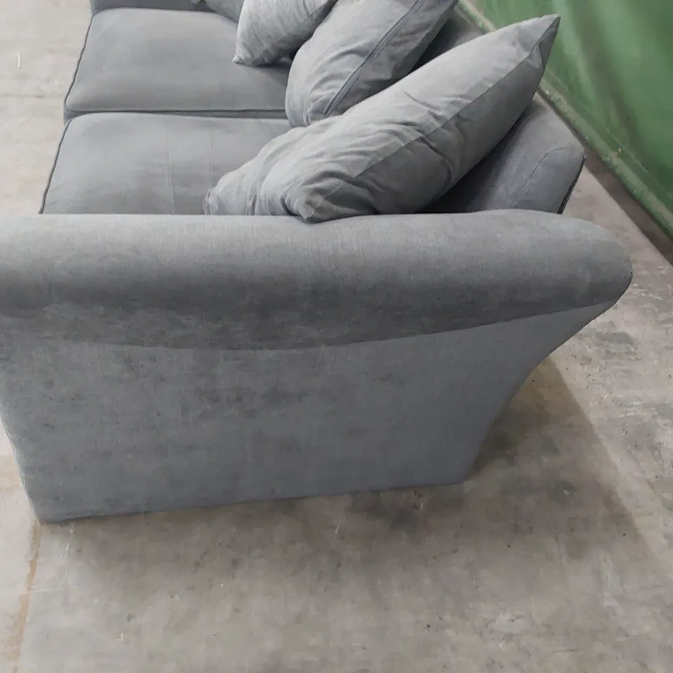 DESIGNER THREE SEATER SOFA WITH SCATTER CUSHIONS GREY FABRIC 