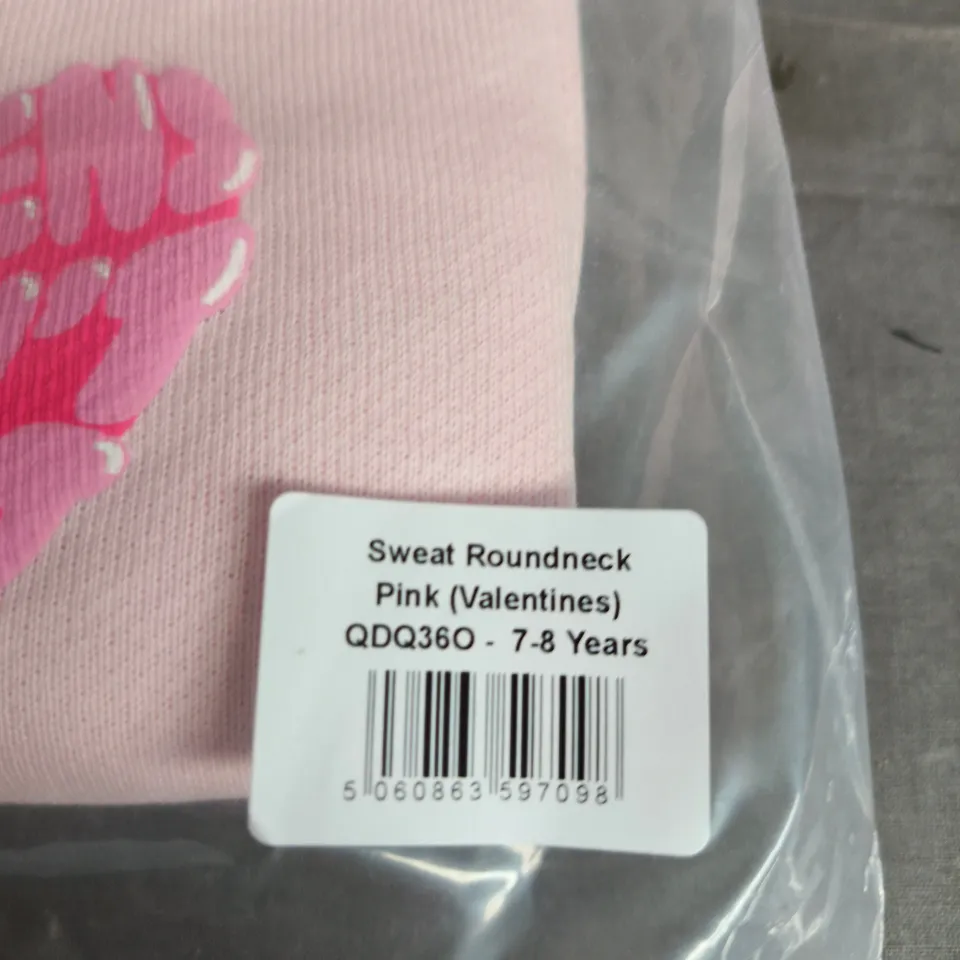 QDQ SWEATSHIRT ROUND NECK PINK (VALENTINES) 7-8 YEARS