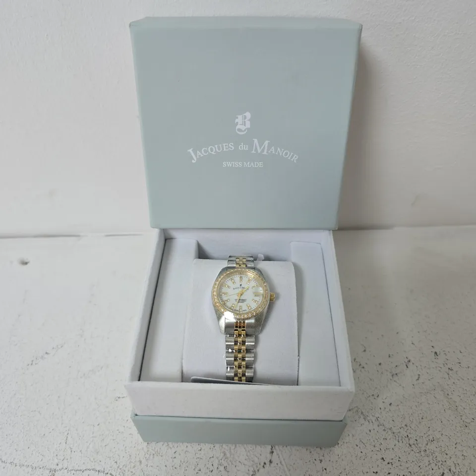 BOXED JACQUES DU MANOIR SWISS-MADE LADIES INSPIRATION SILVER & GOLD PLATED BRACELET WATCH