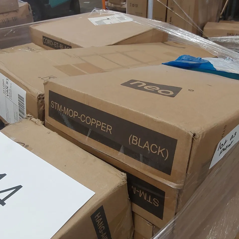 PALLET CONTAINING A LARGE QUANTITY OF ASSORTED NEO PRODUCTS INCLUDING: ELECTRIC BLANKETS, LARGE QUANTITY OF CLOTHES AIRERS, STEAM MOP ECT