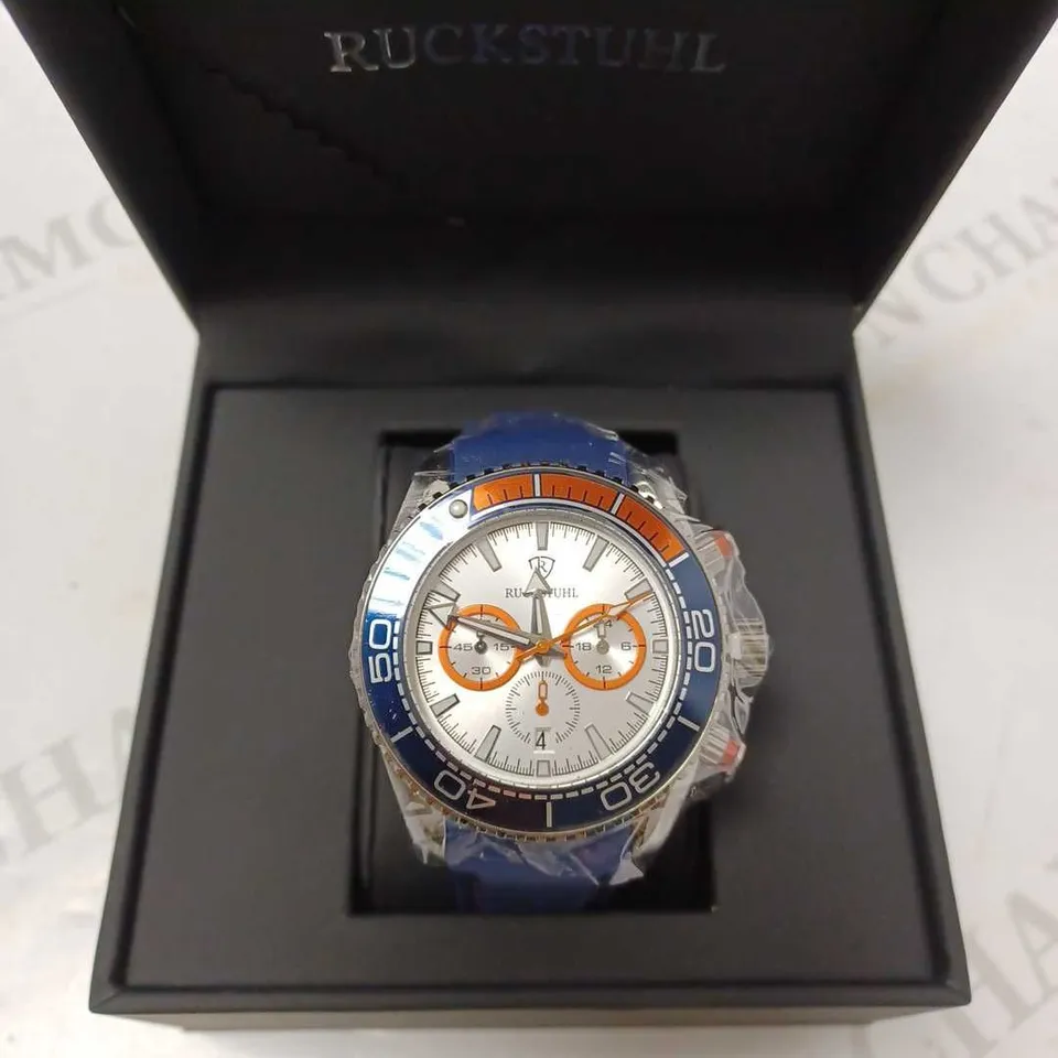 RUCKSTUHL TRIPLE DIAL BLUE RUBBER STRAP WRISTWATCH