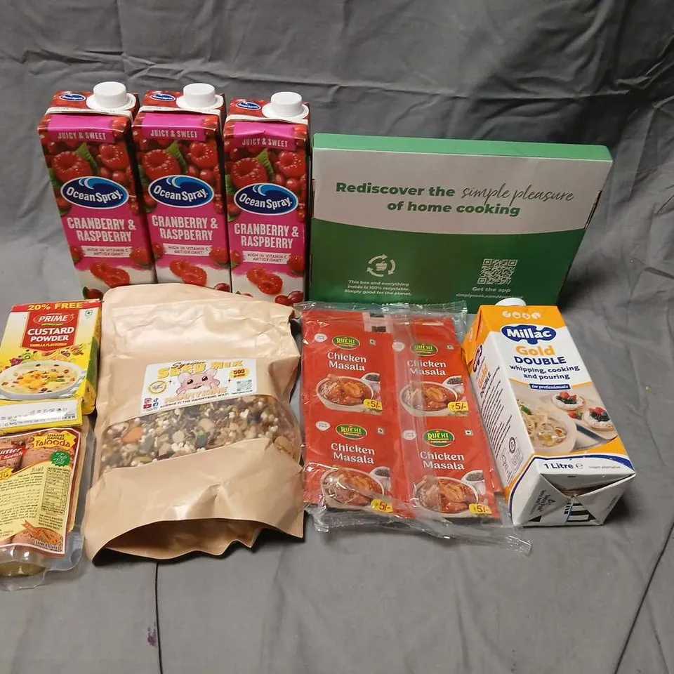 FOURTEEN ASSORTED PRODUCTS TO INCLUDE; MILLAC GOLD DOUBLE, SYRIAN SEED MIX AND OCEAN SPRAY CRANBERRY AND RASPBERRY