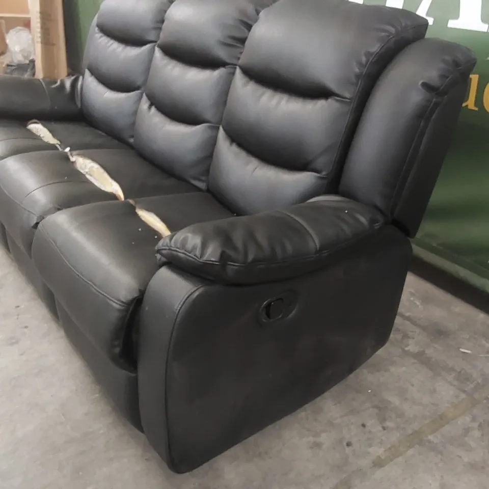 QUALITY DESIGNER FAUX LEATHER 3 SEATER RECLINER SOFA - DAMAGED