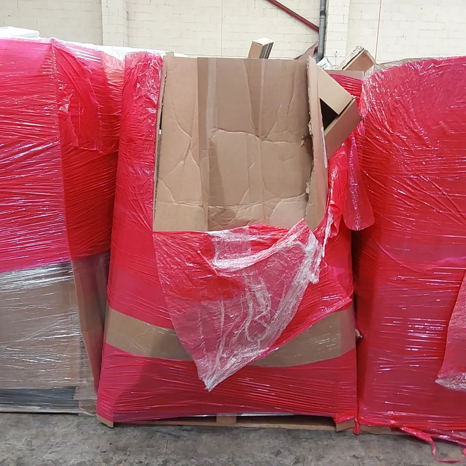 PALLET OF ASSORTED ITEMS INCLUDING: OIL FILLED RADIATOR, INTELLIGENT FAN LIGHT, WIRELESS SPEAKER MOUNT, TV STAND, TIKI BAR DRINKS STAND