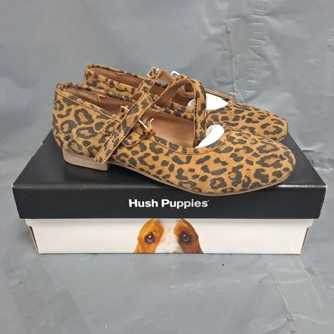 BOXED PAIR OF HUSH PUPPIES NANCY SHOES IN ANIMA PRINT BROWN - SIZE 3