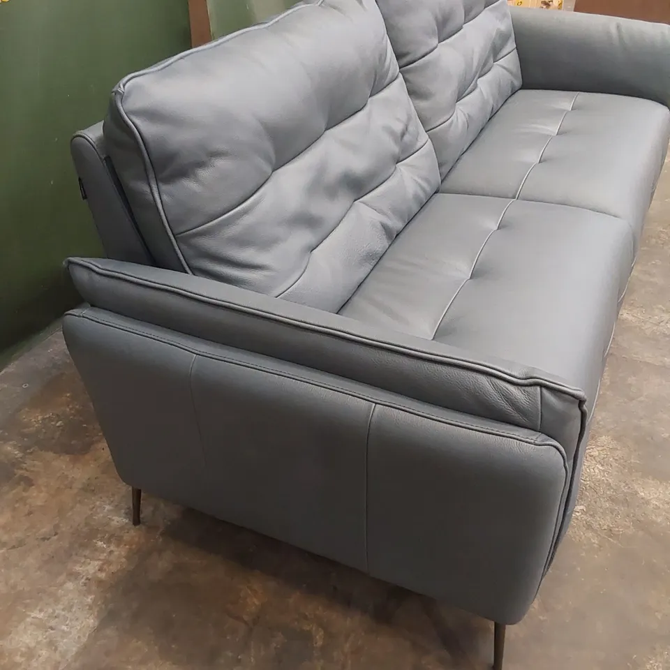 QUALITY DESIGNER ITALIAN MADE BOLZANO LARGE LEATHER UPHOLSTERED ELECTRIC RECLINER SOFA - GREY/BLUE