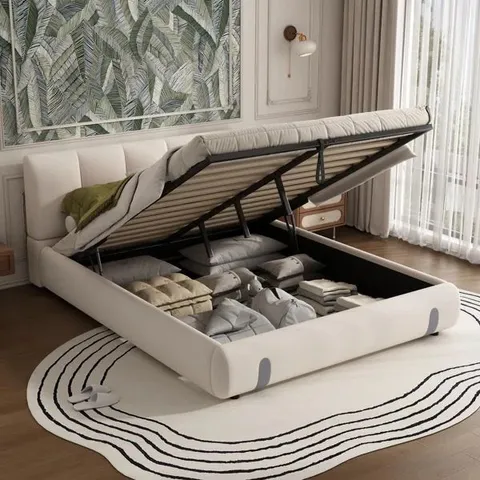 BOXED STORAGE OTTOMAN BED VELVET WHITE - BEIGE (2 BOXES)