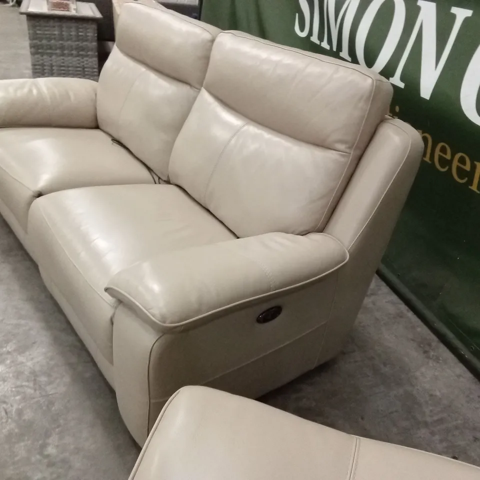 FURNITURE VILLAGE STARLIGHT POWER RECLINER LEATHER SOFA SUITE - BEIGE // 1 x 3 SEATER RECLINER SOFA, 1 x STATIC ARMCHAIR RRP £3390