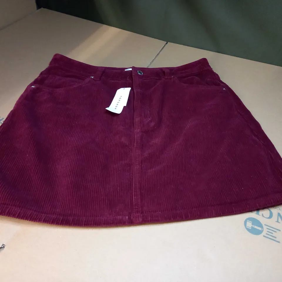 TOPSHOP WINE CORD MINI SKIRT - SIZE 14