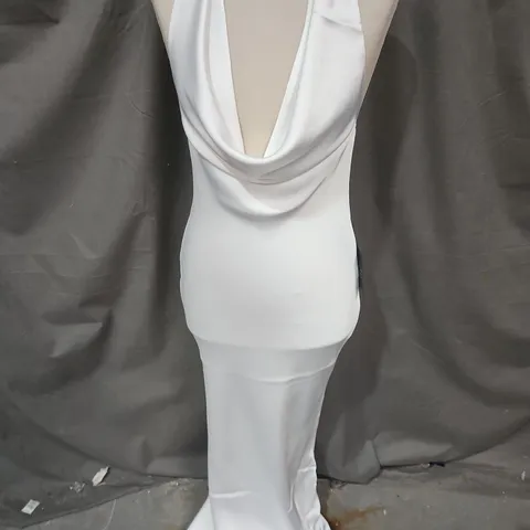 NORMA KAMALI HALTER DRAPE BIAS GOWN – SNOW WHITE, XS/34