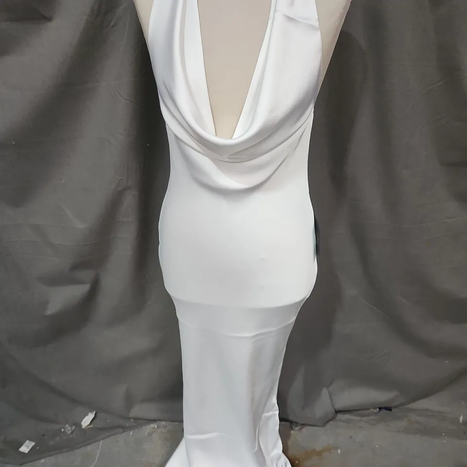NORMA KAMALI HALTER DRAPE BIAS GOWN – SNOW WHITE, XS/34